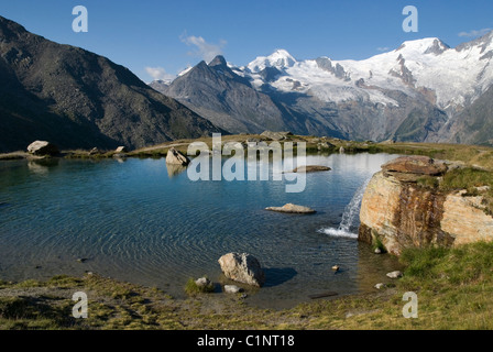 Allalinhorn Alphubel, frais et vue sur le glacier de Kreuzboden, Saas Fee, Saas, Valais, Suisse, Alpes Banque D'Images