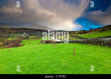 Vue de Torver vers le vieil homme de Coniston, Torver, Parc National de Lake District, Cumbria, Angleterre, Europe Banque D'Images