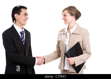 Portrait d'entreprise partenaires l'établissement de liaison sur fond blanc Banque D'Images