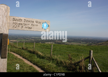 L'Angleterre, dans le Sussex, signe pour South Downs Way sur Ditchling Beacon Banque D'Images