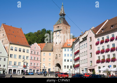 Germany, Bavaria, Landsberg-am-Lech, Schmaltz Tower au centre ville Banque D'Images