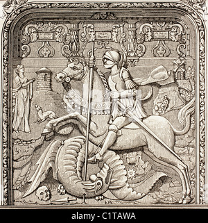 Saint Georges terrassant le dragon. Après un détail de la Tombe du Cardinal Georges d'Ambroise à Rouen. Banque D'Images