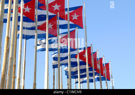 Les drapeaux de la révolution cubaine qui célèbre la Havane Cuba Banque D'Images