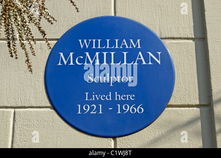 Blue plaque marquant un accueil du sculpteur william mcmillan, glebe place, Chelsea, Londres, Angleterre Banque D'Images