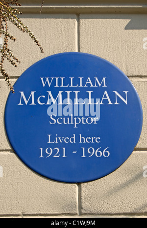 Blue plaque marquant un accueil du sculpteur william mcmillan, glebe place, Chelsea, Londres, Angleterre Banque D'Images