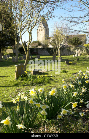 Une partie de l'enclos paroissial de l'Anglo-saxon de l'église St Mary, Bramber, West Sussex. Banque D'Images