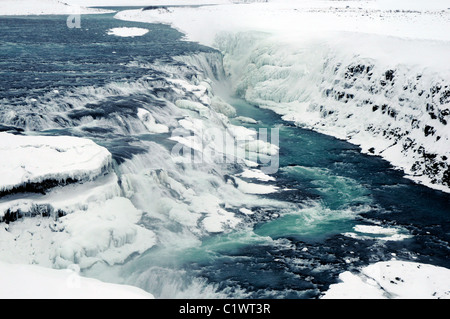 Cascade Gulfoss en Islande au cours de l'hiver Banque D'Images