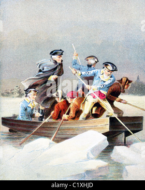 Washington traverse la rivière Delaware le 25 décembre 1776. Banque D'Images