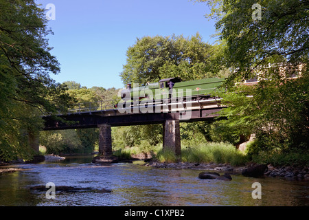 Collett Locomotive No 3205 traversant la rivière Dart près de Buckfastleigh, South Devon Steam Railway, Devon, Angleterre, Royaume-Uni Banque D'Images