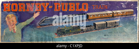 Label de la case d'avant guerre Dublo Hornby train jouet JMH4889 Banque D'Images