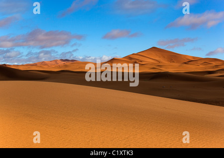 Erg Chebbi dunes de sable sur le bord du désert du Sahara au Maroc Afrique du Nord à l'aube au début de mars Banque D'Images