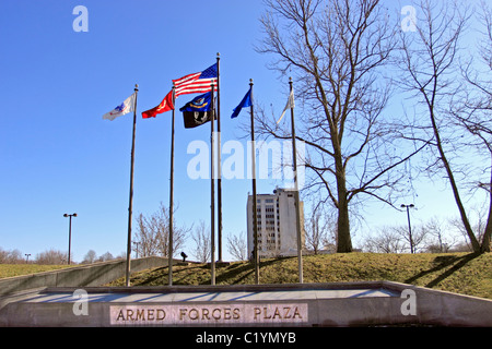 Forces armées - Plaza de multiples monuments rendant hommage aux anciens combattants des États-Unis, Hauppauge, Long Island NY Banque D'Images