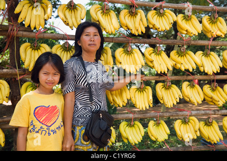 Les fournisseurs de bananes près de Nong Khai, province de Nong Khai, Thaïlande. Banque D'Images