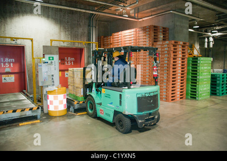 Truck loader chariot élévateur d'onpallet à pleine charge dans un entrepôt au Japon company Banque D'Images