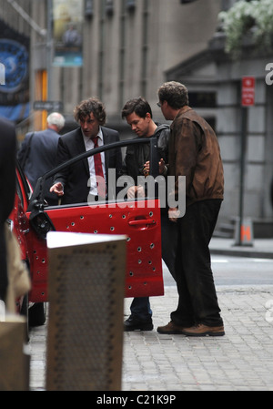 Steve Coogan, Mark Wahlberg et Will Ferrell sur l'ensemble de leur nouveau film "l'autre gars' la ville de New York, USA - 27.09.09 Banque D'Images