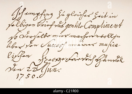 George Frideric Handel ou Georg Friedrich Händel, 1685 - 1759. Compositeur Baroque anglo-allemande. Échantillon d'écriture à la main. Banque D'Images