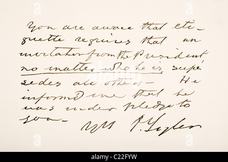 John Tyler 1790 - 1862. 10e président des États-Unis d'Amérique. Échantillon d'écriture à la main. Banque D'Images