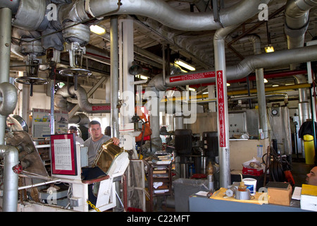 Salle des machines de la SS. Steamboat Natchez sur le fleuve Mississippi à la Nouvelle Orléans, Louisiane, USA. Banque D'Images