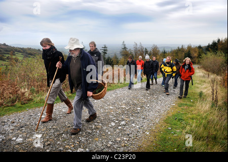 Expert nourriture Raoul Van Den Broucke dirige un groupe en voyage organisé entre forêt près de Llanover Gwent Wales UK Banque D'Images