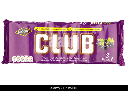 Sachet de 8 Jacobs fruit chocolat biscuit couvert Club bars Banque D'Images