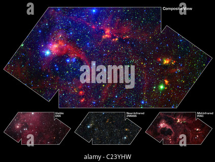 Caché derrière un voile de poussière dans la constellation du Cygne est une pépinière stellaire appelé DR21 Banque D'Images