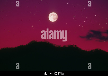 Ciel de nuit sur le Smokey mountains de Caroline du Nord. Banque D'Images