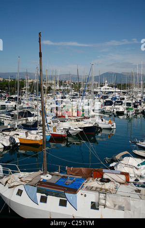 Yachts et bateaux au Port Vauban, Antibes, Alpes Maritimes, Provence, France. Banque D'Images