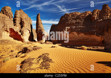 Falaises de grès bizarres en désert du Sahara, Tassili N'Ajjer, Algérie Banque D'Images