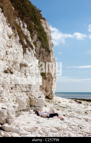 Falaises de craie à l'extrémité des digues, près de Flamborough, East Yorkshire Banque D'Images