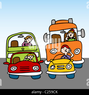 Une image d'un parler des pilotes sur les téléphones mobiles pendant la conduite. Banque D'Images