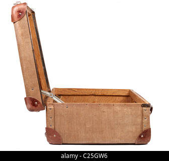 Vintage brown suitcase isolé sur fond blanc Banque D'Images