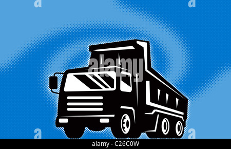 Illustration d'une construction dump truck camion fait dans le style rétro avec twirl des points de trame ou en arrière-plan de turbulences Banque D'Images