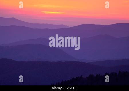 Smoky Mountain coucher du soleil vu de la négliger au Clingmans Dome Banque D'Images