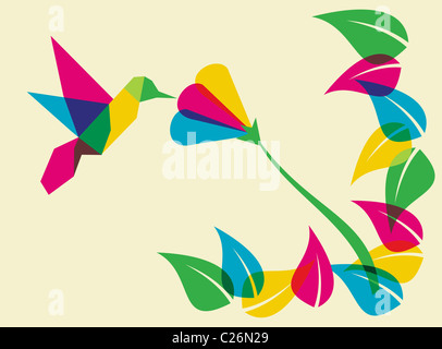 Printemps : Humming Bird multicolores. Fichier vecteur disponible. Banque D'Images