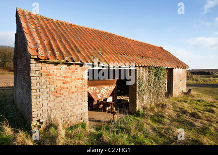 Une vieille grange éclairée par un faible soleil d'hiver, Norfolk, UK Banque D'Images