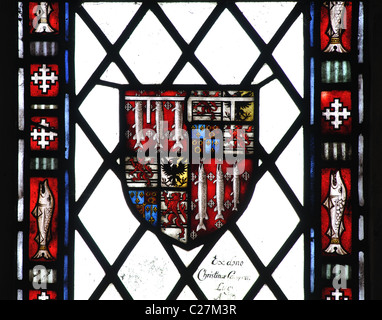 Armoiries de la famille de Lucy vitraux, l'église Saint-Léonard, Warwickshire, Royaume-Uni, Charlecote Banque D'Images