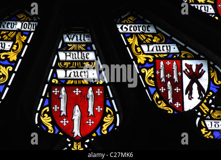Vitrail en Lucy Chapelle, l'église Saint-Léonard, Warwickshire, Royaume-Uni, Charlecote Banque D'Images