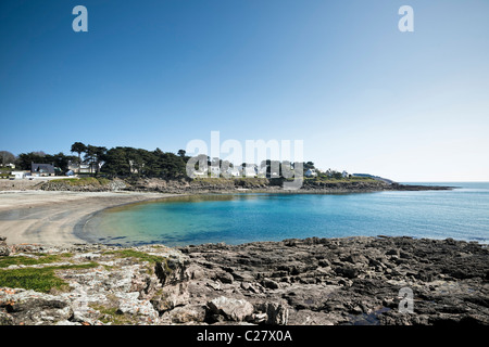 Plage de la côte bretonne - Port Navalo, près d'Arzon, Presqu'île de Rhuys, Golfe du Morbihan, France, Europe Banque D'Images