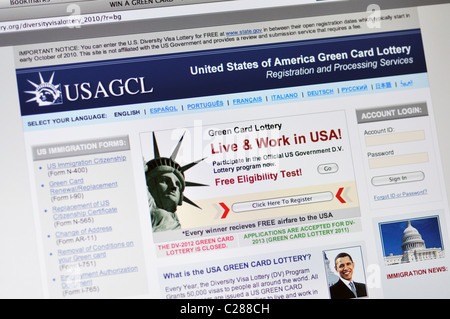 Site web de l'USAGCL - Etats-Unis d'Amérique Green Card Lottery Banque D'Images