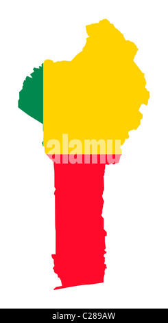 Illustration du Bénin d'un drapeau sur la carte de pays ; isolé sur fond blanc. Banque D'Images