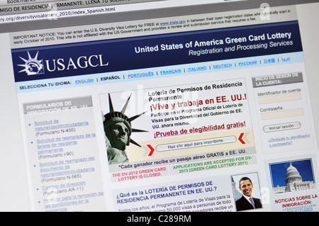 Site web de l'USAGCL - Etats-Unis d'Amérique Green Card Lottery Banque D'Images