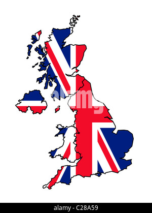 Illustration du pavillon du Royaume-Uni sur la carte de pays ; isolé sur fond blanc. Banque D'Images