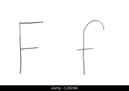 Lettre écrite à la main F, les majuscules et minuscules Banque D'Images