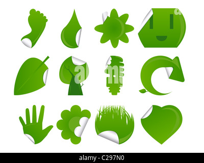 Autocollant vert Icon Set Banque D'Images