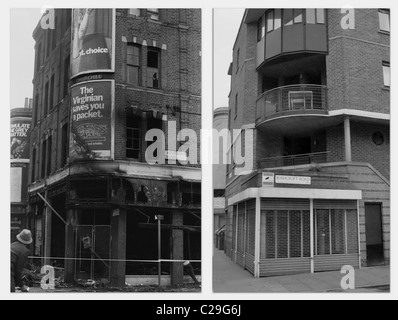 Émeutes de Brixton sur 30 ans, 2 images l'une du 12 avril 1981 et à quoi il ressemble maintenant en avril 2011 de Rushcroft Brixton Road Banque D'Images