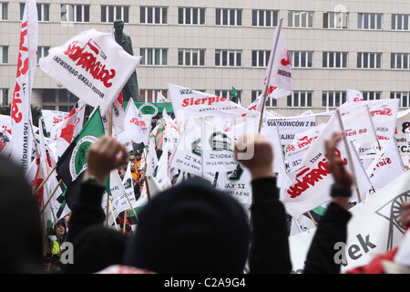 Les mineurs de charbon protester contre la privatisation de l'industrie charbonnière polonaise. Katowice, Pologne. Banque D'Images