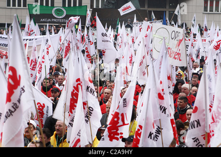 Les mineurs de charbon protester contre la privatisation de l'industrie charbonnière polonaise. Katowice, Pologne. Banque D'Images