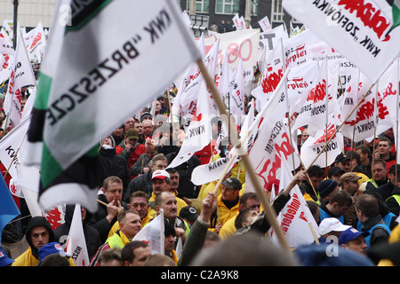 Les mineurs de charbon protester contre la privatisation de l'industrie charbonnière polonaise. Katowice, Pologne. Banque D'Images