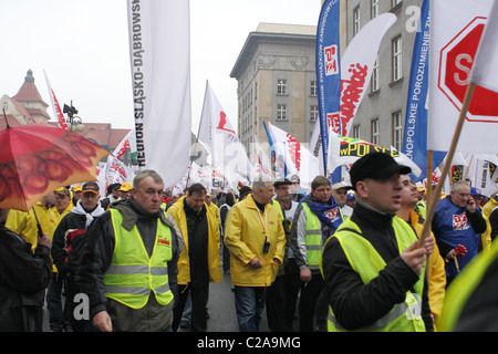 Les mineurs de charbon protester contre la privatisation de l'industrie charbonnière polonaise. Katowice, Pologne. Banque D'Images