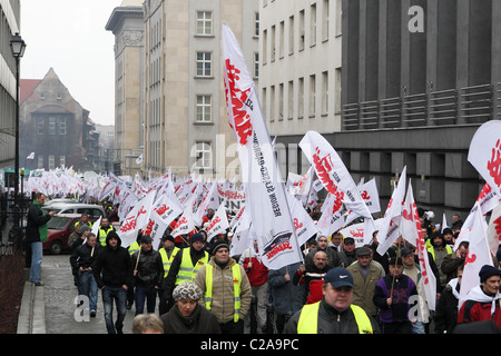 Les mineurs de charbon protester contre la privatisation de l'industrie charbonnière polonaise. Katowice, Pologne. Banque D'Images